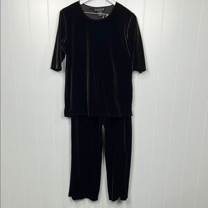 Dialogue QVC Style Womens Pant Set S Dark Brown Pullover Top Pull-Up Pant Velour